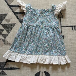 Handmade Blue Floral Dress with Ruffled Sleeves, 3T (estimation)